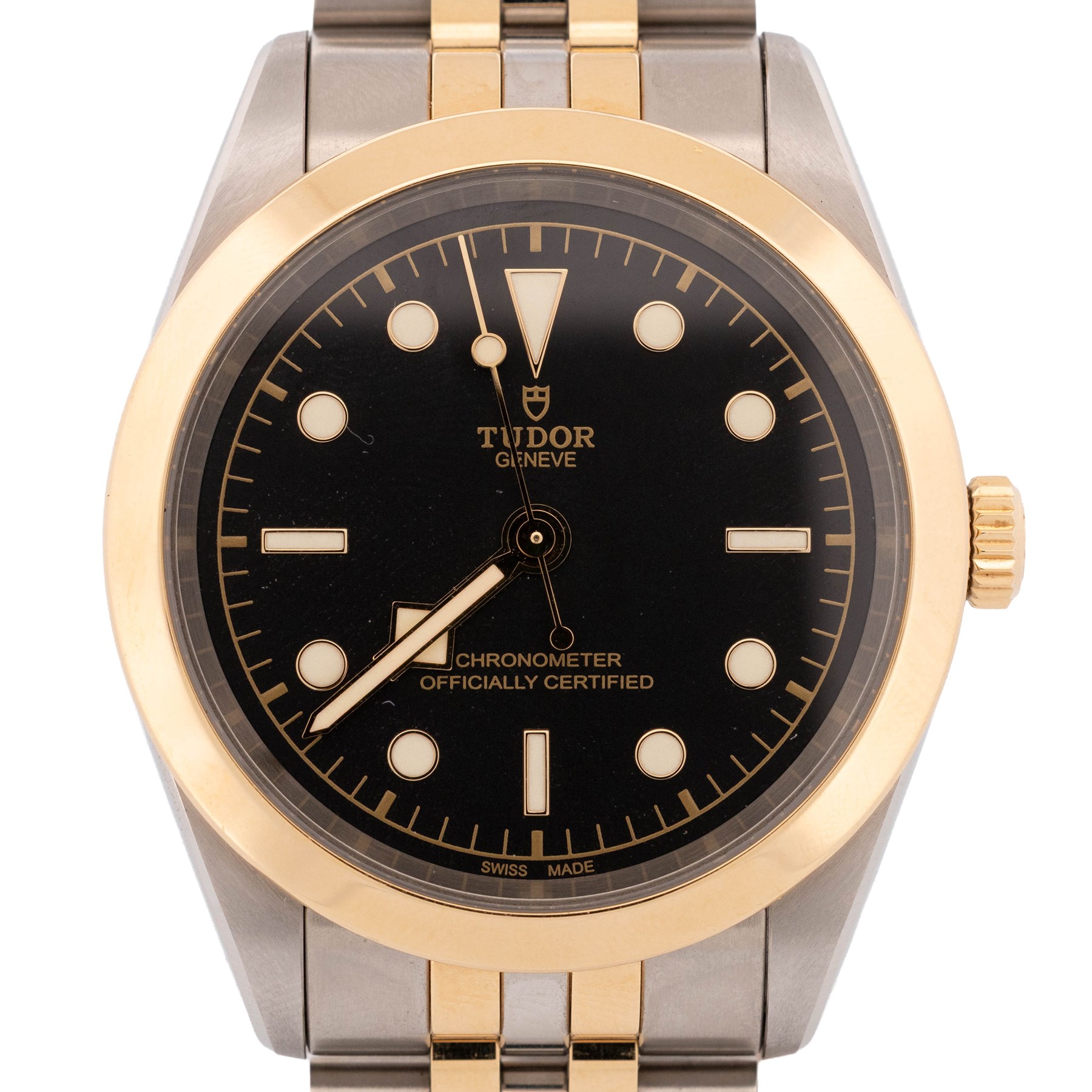 Tudor Black Bay One gentleman's stainless steel and gold automatic chronometer wristwatch, Ref. 79683, black dial with luminous hour markers, on original bracelet with fold-over clasp, boxed with guarantee dated and original receipt dated 2025