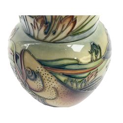 Moorcroft ginger jar, decorated in the Trout pattern designed by Philip Gibson, with impressed and painted marks beneath, including date symbol for 1999, H15cm.