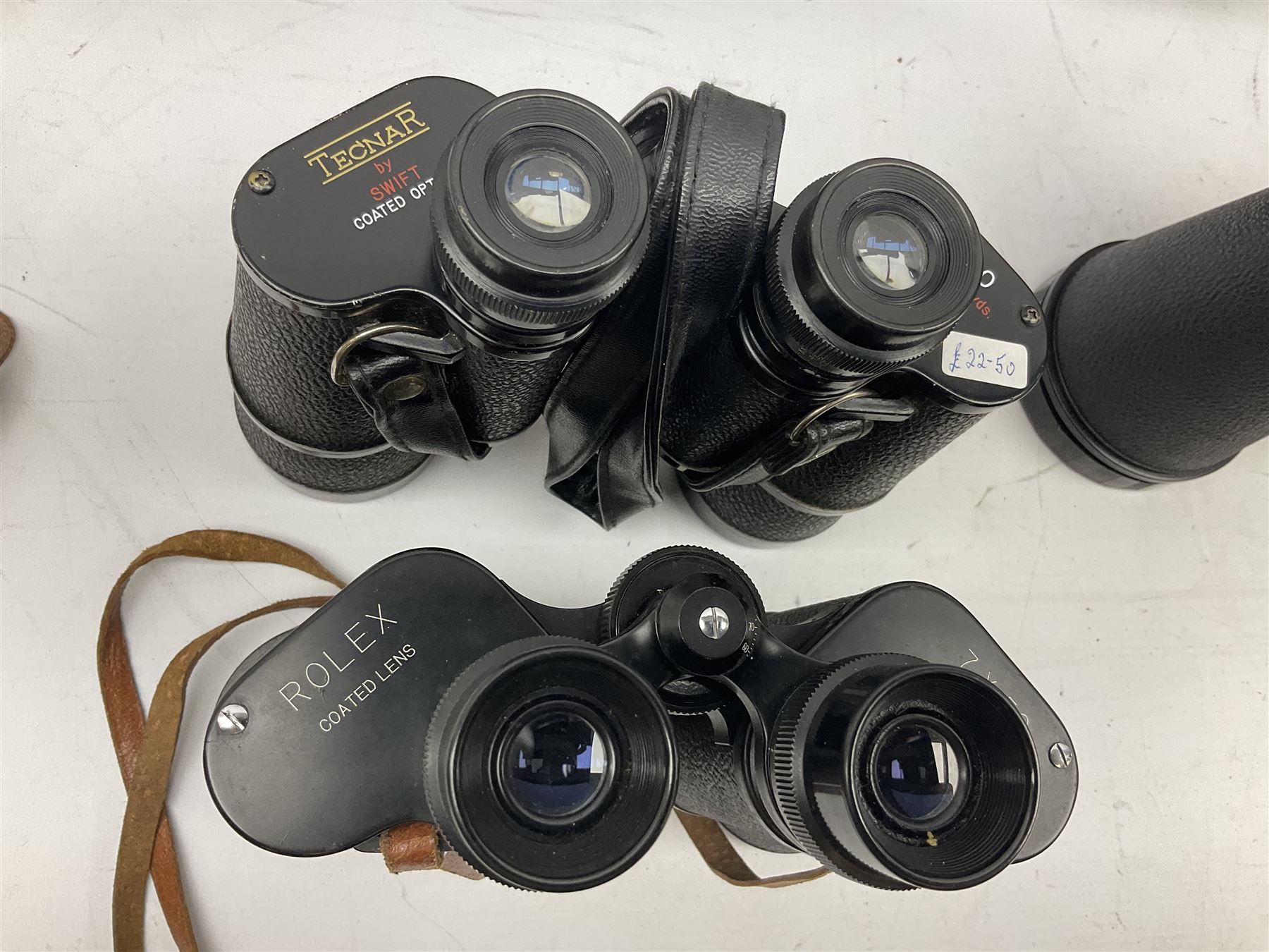 Eleven pairs of binoculars, to include Zeiss Wetzler 20x50, Taylor-Hobson Bino Prism No.2 Mk.III military stamped 1943 with broad arrow,  Swift Tecnar 16x50, J.T Coppock Oceanic Bloomed 10x50, Hensoldt Wetzlar Dialyt 7x42 etc