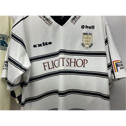 Five Hull Rugby League shirts, to include Hull FC and Hull Sharks examples