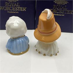 Two Royal Worcester candle snuffers from the connoisseur collection, comprising of Baby and Toby, together with Minton Fawn on Ivory Polar Bear and one other, all with original boxes 