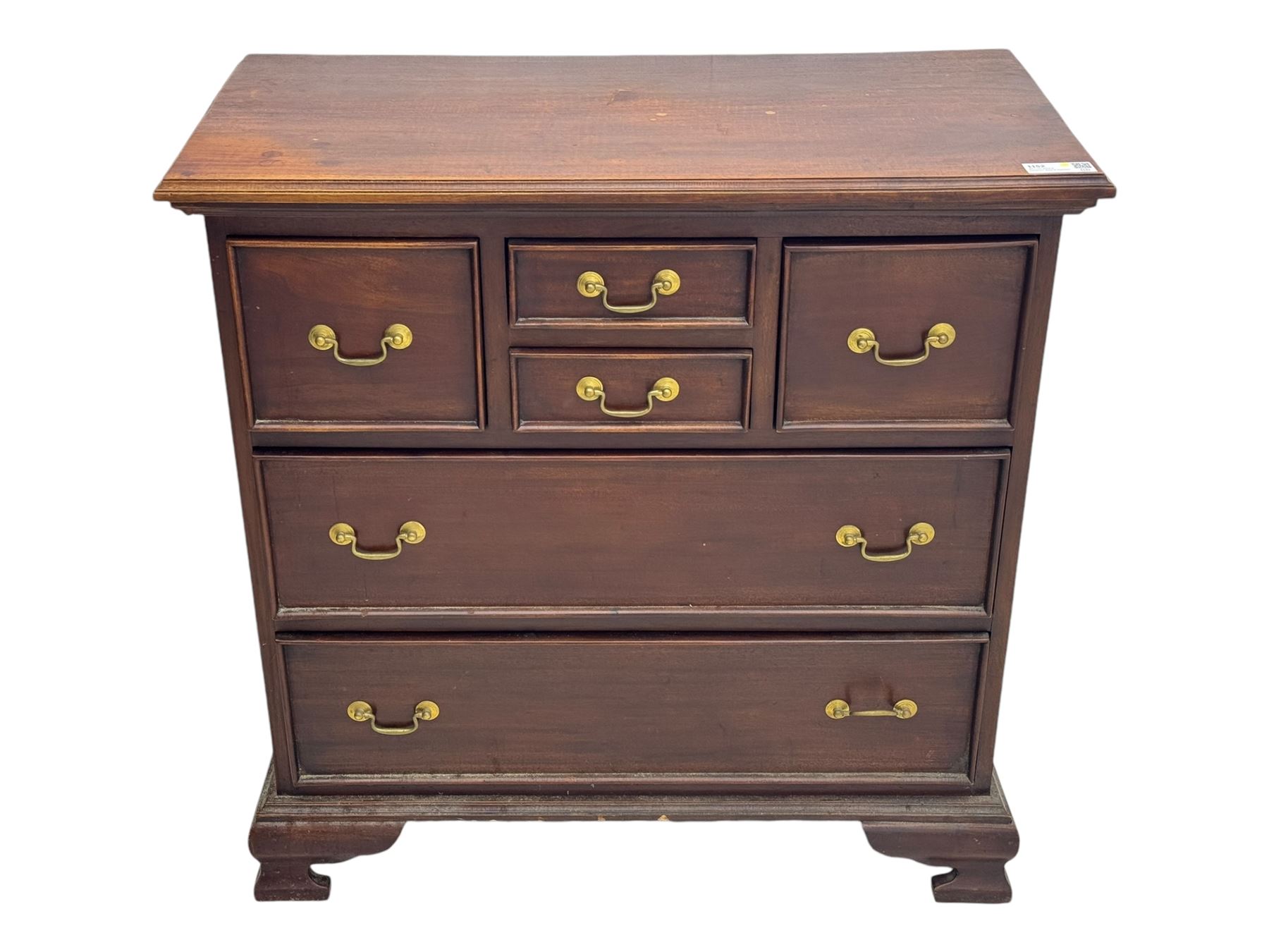 Georgian design mahogany chest, fitted with six drawers, on ogee bracket feet
