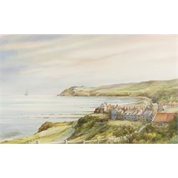 David C Bell (British 1950-): View of Robin Hood's Bay, watercolour 37cm x 61cm