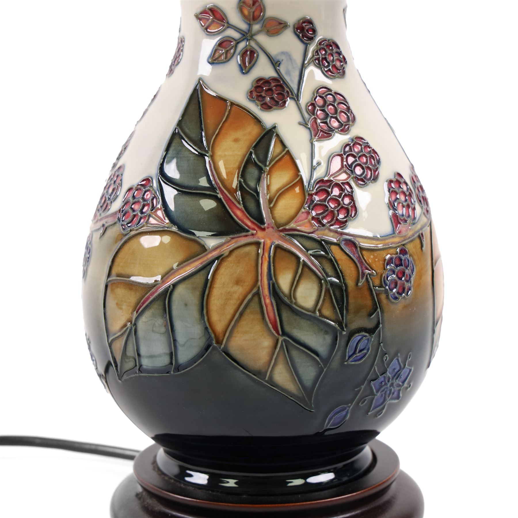 Moorcroft table lamp, in Bramble pattern, with shade H42cm