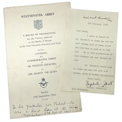 CHURCHILL WINSTON S.: (1874-1965) British Prime Minister 1940-45, 1951-55. Nobel Prize winner for Literature, 1953; post-WW2 T.L.S., to Miss Maclellan from Elizabeth Gilliatt Private Secretary thanking her on behalf of Churchill 