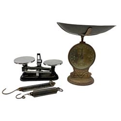 Slater trade spring balance scales No 50T, H44cm, together with  W Towers & Co Ltd balance scales and two salters pocket scales. 
