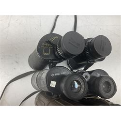 Nine cased pairs of binoculars to include Lieberman & Gortz 12x50, Frank Nipole 8x56, Uniscope, Hoya mark II 8x40, Porst 8x56 etc