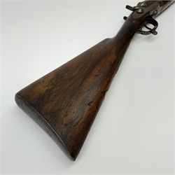 19th century David R. Hodgson (? of Louth) 12-bore side-by-side double barrel hammer shotgun with screw under lever opening and patent action, walnut stock and 76cm damascus barrels, L119cm overall SHOTGUN CERTIFICATE REQUIRED