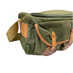 Zenza Bronica S2A medium format camera body, with Nikkor-P '1:2.8 f-75mm' lens, Zenza Bronica Zenzanon MC '1:3.5 f-150mm lens, Zenza Bronica Tele-Converter-E 2x, and two additional film cases. in a Billingham camera bag