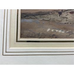 Eugène Isabey (French 1803-1886): Pathway at Dusk, watercolour and ink heightened with white signed indistinctly titled and dated '55, 19cm x 26cm 