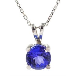  18ct white gold tanzanite solitaire pendant necklace, stamped 750  