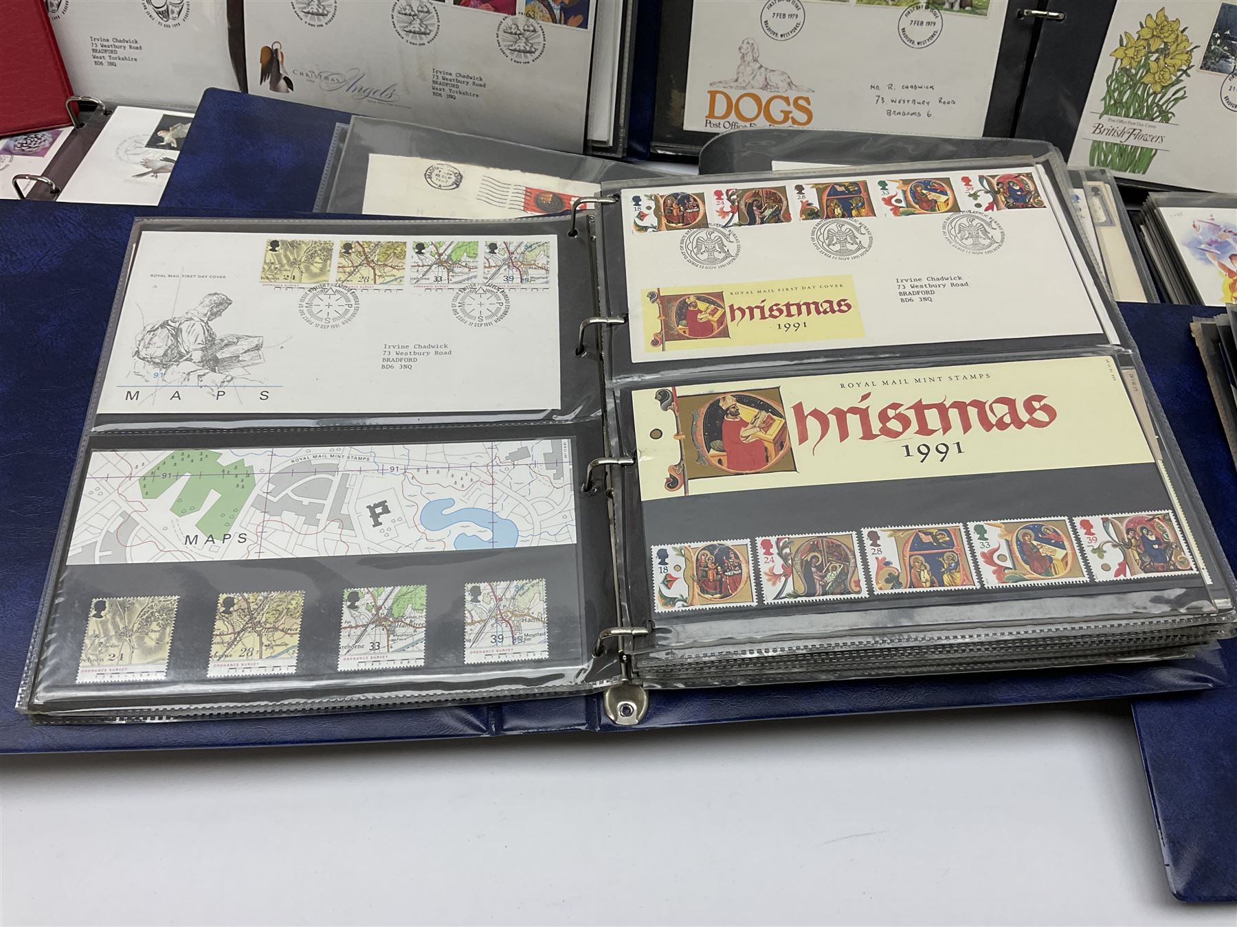 Mostly Great British first day covers, some with special postmarks, from the 1960s to the early 2000s and a small number of Queen Elizabeth II usable postage stamps, housed in eleven ring binder folders