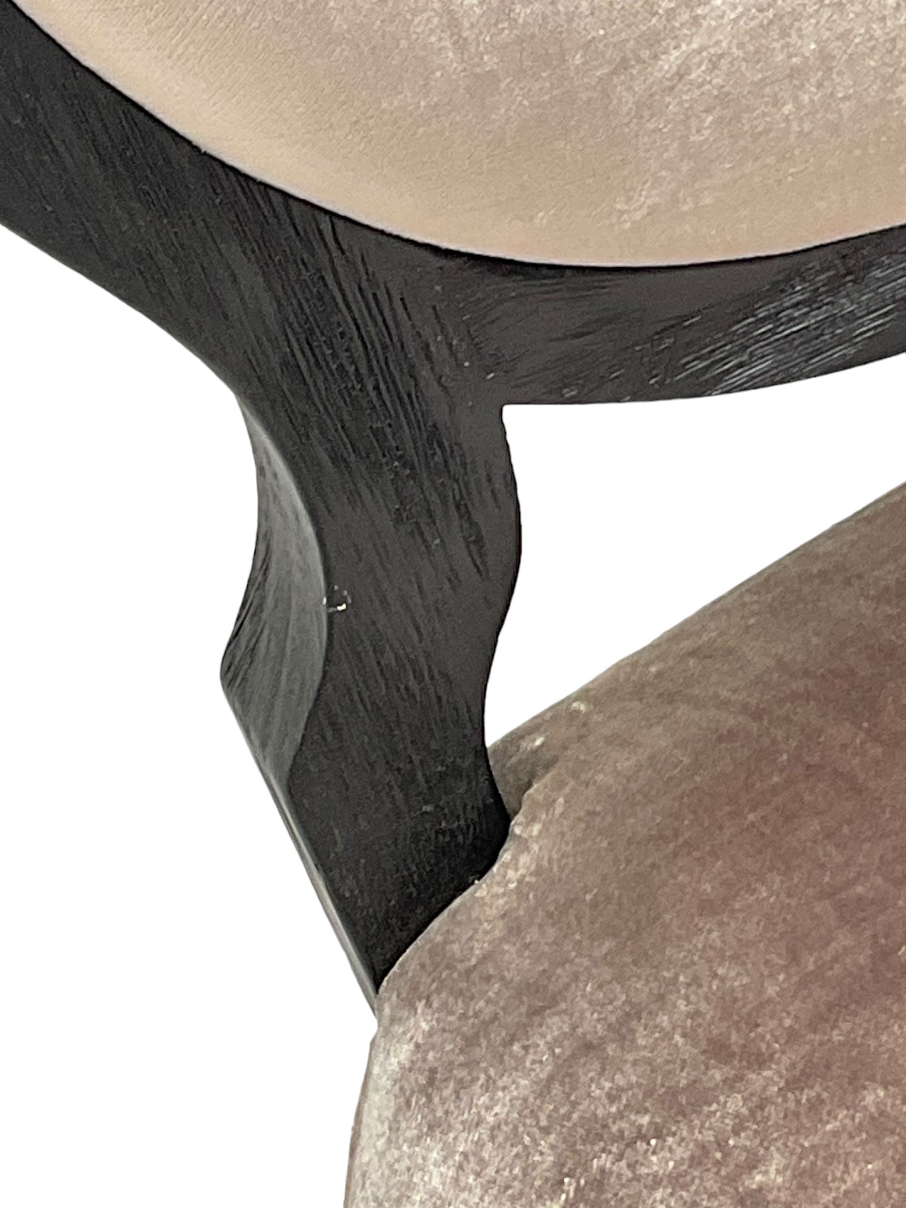 India Jane Interiors - Pair of French design cameo back dining chairs, upholstered in silver velvet fabric ebonised frame, on square tapering supports with splayed feet - ex-display/bankruptcy stock 