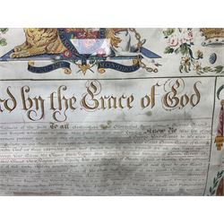 Large 18th century framed and glazed Indenture for King George III to George Rivers, Lord Rivers of Straths Saye, including frame H92.5cm L107.5cm