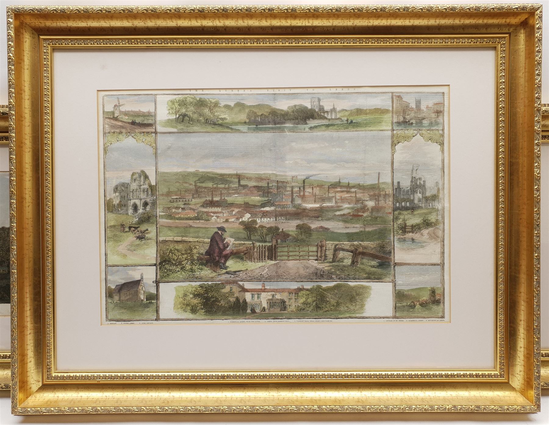 John Scott (British 1774-1827) after JMW Turner (1775-1851): Harewood House, hand-coloured engraving pub. 1816; 'The Queen's Visit to Leeds', hand-coloured engraving pub. Illustrated London News, 1858; and a further hand-coloured engraving of Harewood House, max 36cm x 54cm (3)