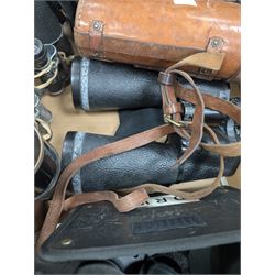Nine pairs of early 20th century and later binoculars, including Tento 20x50, Nagoya Panoramic 8 x 30, Orr & Sons Madras, DRW 10 x 50, etc some with cases
