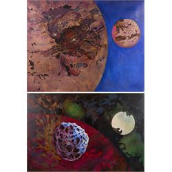 Kenneth Cozens (British 1920-2000): 'Genisis' and 'Red Planet', set of two oils on canvas ...