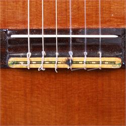 'The Moor Relic' classical guitar, with aged finish and abalone inlay, made by Geoff Hall, stringed instrument maker