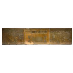 Copper plate printing block, depicting Delta Mill, L52cm