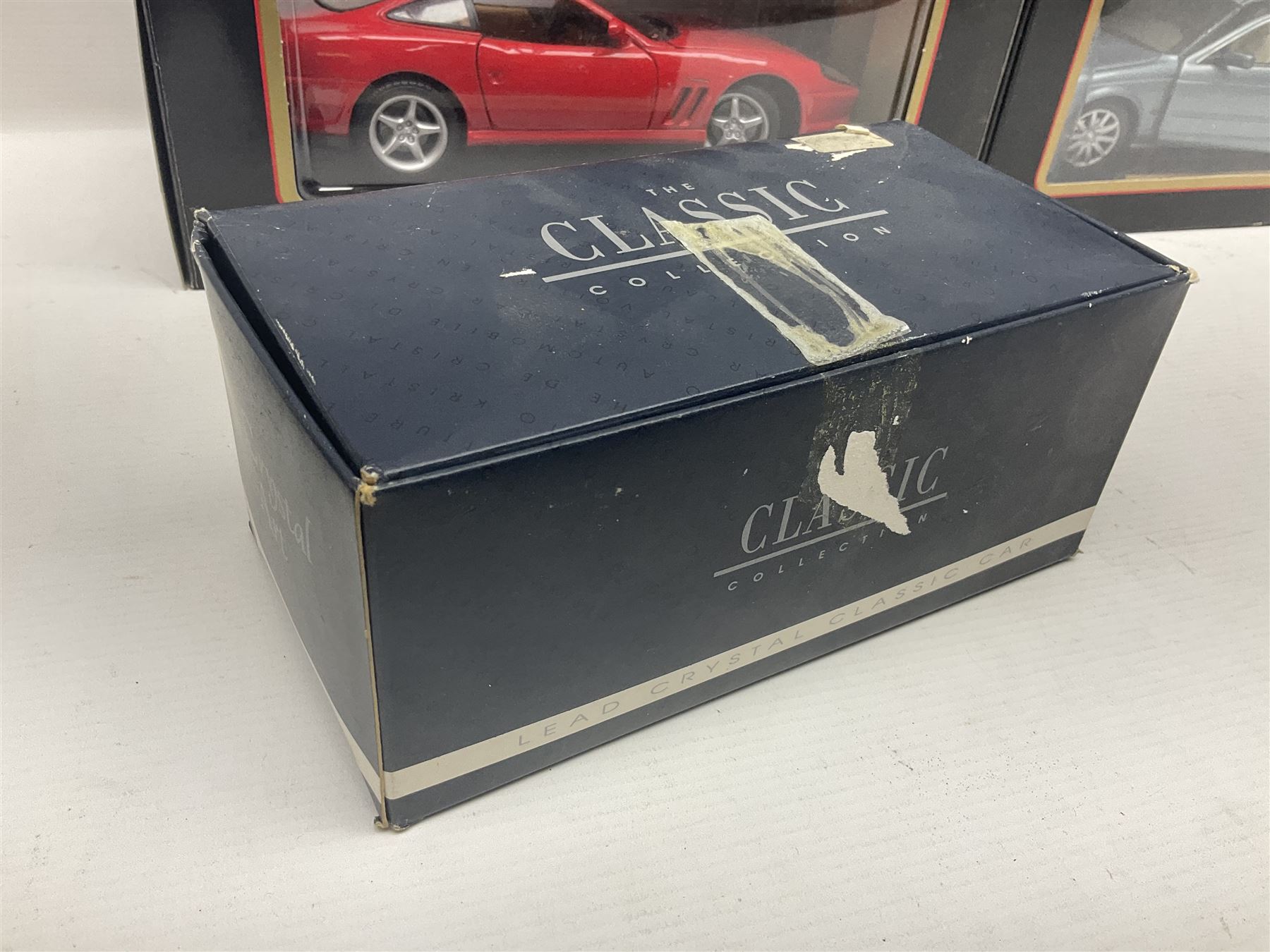 Three Maisto Special Edition 1:18 scale die-cast models - Porsche 550A Spyder, Jaguar 'S' Type and Ferrari 550 Maranello; all boxed; five other unboxed Maisto/Bburago 1:18 scale models; and two Classic Collection lead crystal models of Classic Cars (10)