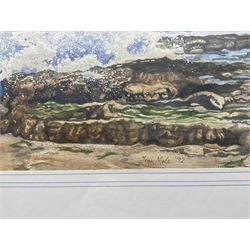 Toni Mole (British 20th Century): Waves Against the Rocks, watercolour signed and dated '92, 32cm x 44cm