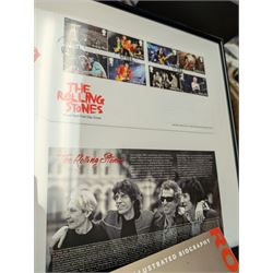 Rolling Stones memorabilia, including posters, CDs, books and tour programme, with a framed Rolling Stones first day cover