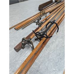 E J Riley billiard rules, together with Super Crystalate snooker balls, cue racks and a quantity of cues and extensions