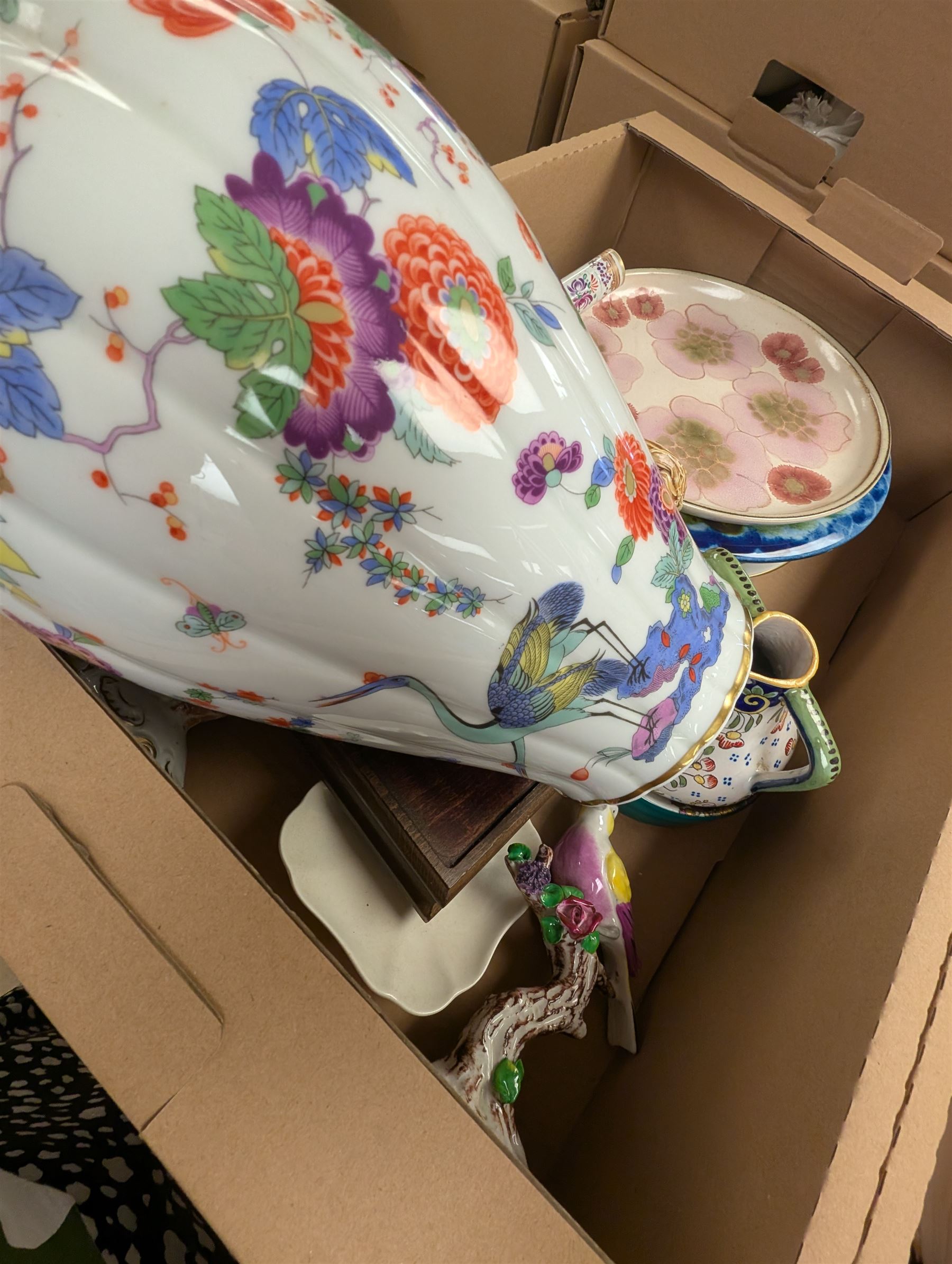 19th century and later ceramics, including cabinet plates, together with Continental vases, Copeland cups and other ceramics, in three boxes