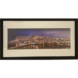 Lee Wilson (British Contemporary): 'Whitby Sunburst' 'Whitby Harbour' & 'Saltburn Sunset' , set of three colour photographic prints signed and titled on the mount 29cm x 87cm (3)