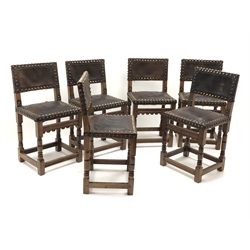  Set six early 20th century mahogany dining chairs, leather upholstered back and seat, W46cm (6)  