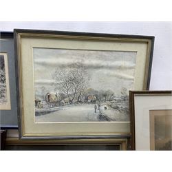 Sue Hayward etching 'Sheep Grazing', John Freeman print, Russell Flint prints, and other pictures (qty)