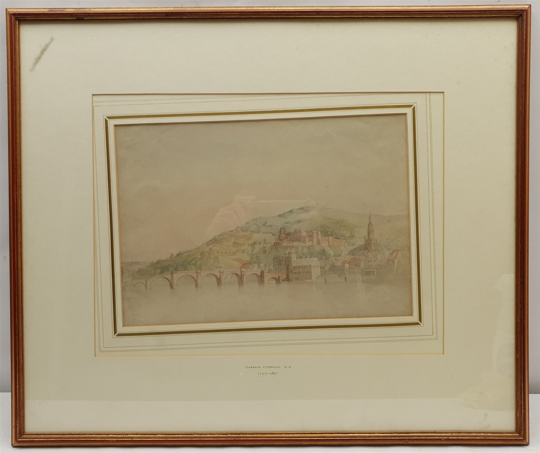 William Clarkson Stansfield (British 1793-1867): Bridge and Town on the Rhine,  watercolour and pencil unsigned 24cm x 34cm
Provenance: from the family collection of  the artist Joseph Richard Bagshawe (1870-1909) who was Clarkson Stansfield's grandson, sold in Whitby in the 1990s