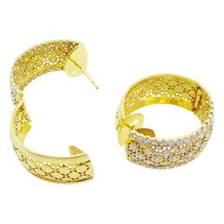 18ct gold pierced openwork design diamond hoop earrings