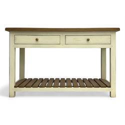 Fired Earth - contemporary Bastide style console table, oak top over cream painted frame f...
