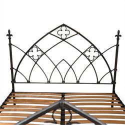 And So To Bed - 'Gothic' 6ft super king with slatted base, forged iron construction with silvered finish, wooden slatted base 