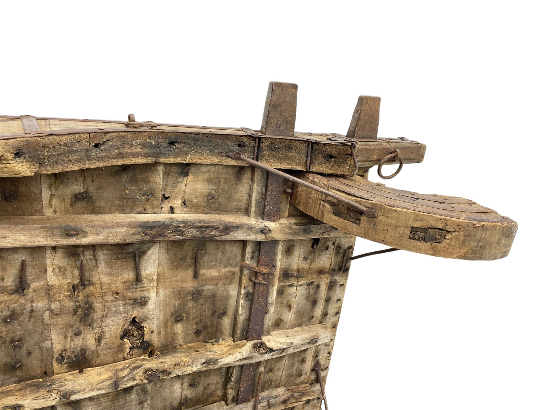 19th century Indian elephant 'Howdah' saddle, hardwood and iron bound 