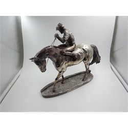  Silver Horse and Jockey group designed by David Geenty, Camelot Silverware Ltd, 1993 (filled) H26.5cm x W32cm   