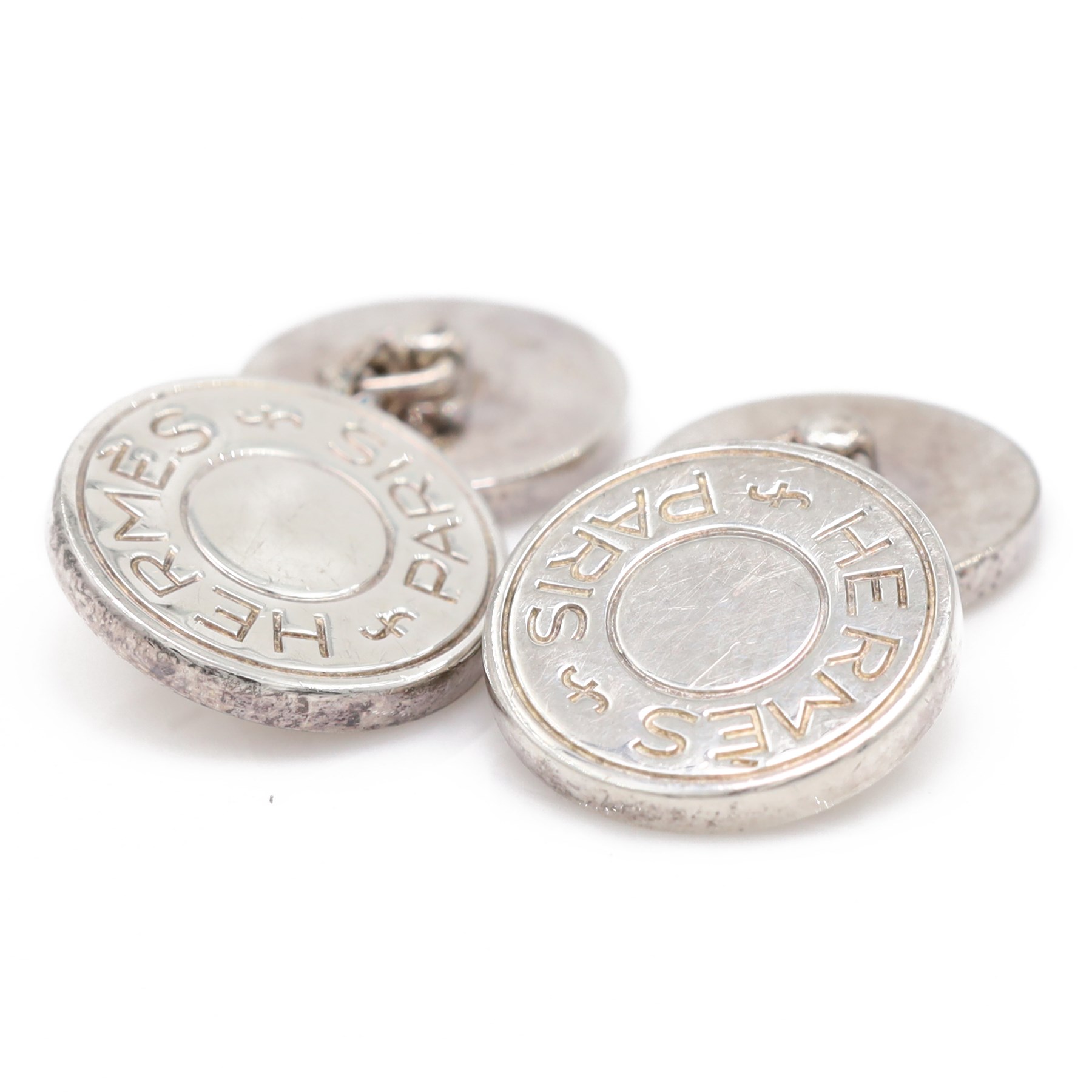 Hermès Ex-Libris Clou de Selle pair of silver cufflinks, London 2004, boxed