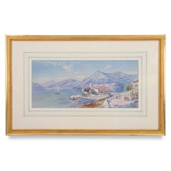 Charles Edmund Rowbotham (British 1856-1921): Italian Lakeside Landscape, watercolour signed and dated 1901, 20cm x 44cm 