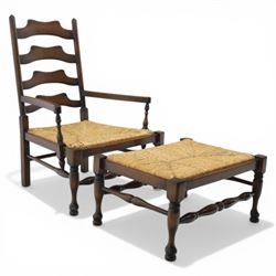 Country ladder back armchair and matching stool