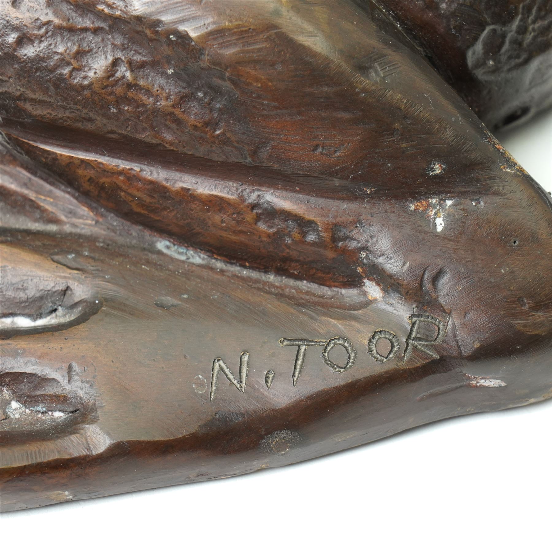  Nishan Toor (1888-1966): Frog, large bronze sculpture signed L30cm