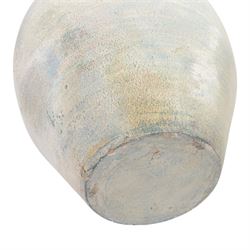 Two large Thai storage jars, with repeating leaf boarder to the neck