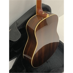  Yamaha model LLX6A acoustic/electric guitar with rosewood back and sides and spruce top, fitted with Yamaha tuner, serial no. QPH150011, L104cm, in hard carrying case. From the collection of the late John Burgess of Beverley who played in the bands Penjants, Wine, Strollers, Revox, Sound Foundation, Pickle Belly Alley, Ragamuffins and Jerryattricks.