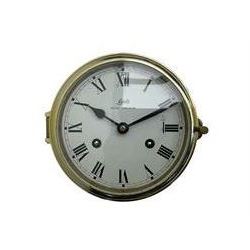 Eight-day 20th century brass cased “Schatz Royal Mariner” bulkhead clock, with a 6” dial, Roman numerals and minute track, bells on/off control, black spade hands with a brass bezel and flat bevelled glass, twin train spring driven balance wheel movement sounding the ships watches on a bell.
With a corresponding and matching Schatz open dial compensated aneroid barometer, with weather predictions and measuring barometric pressure in inches and millibars, with a curved spirit thermometer measuring temperature in Fahrenheit and Celsius, steel indicating hand and brass recording hand.
