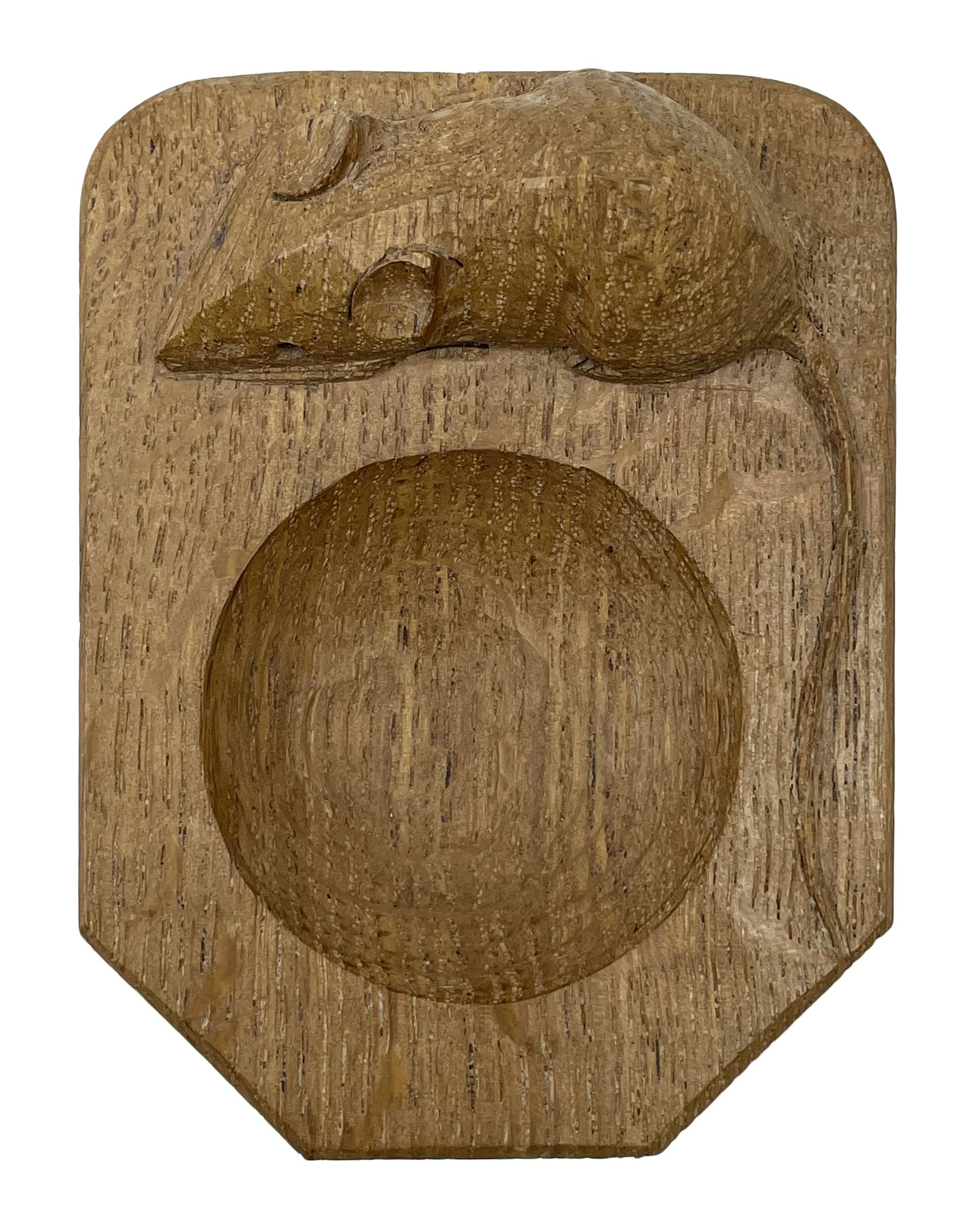 'Mouseman' oak ashtray, canted form and carved with mouse signature, by