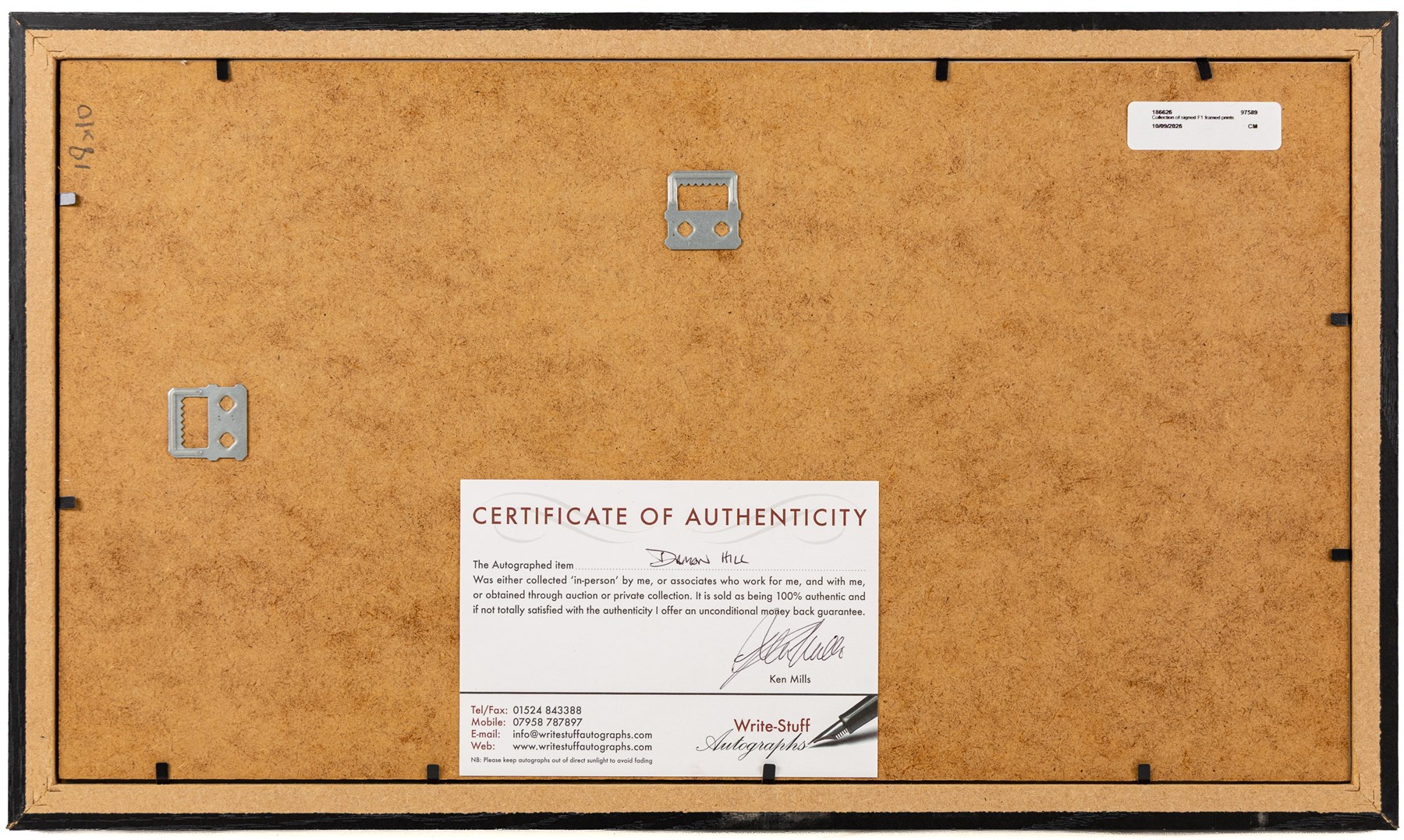 Ten signed Formula 1 photographs, comprising eight Damon Hill examples, Jenson Button and a Nigel Mansell example, nine with certificates of authenticity from Write Stuff Autographs, all framed, largest H47cm, W67cm