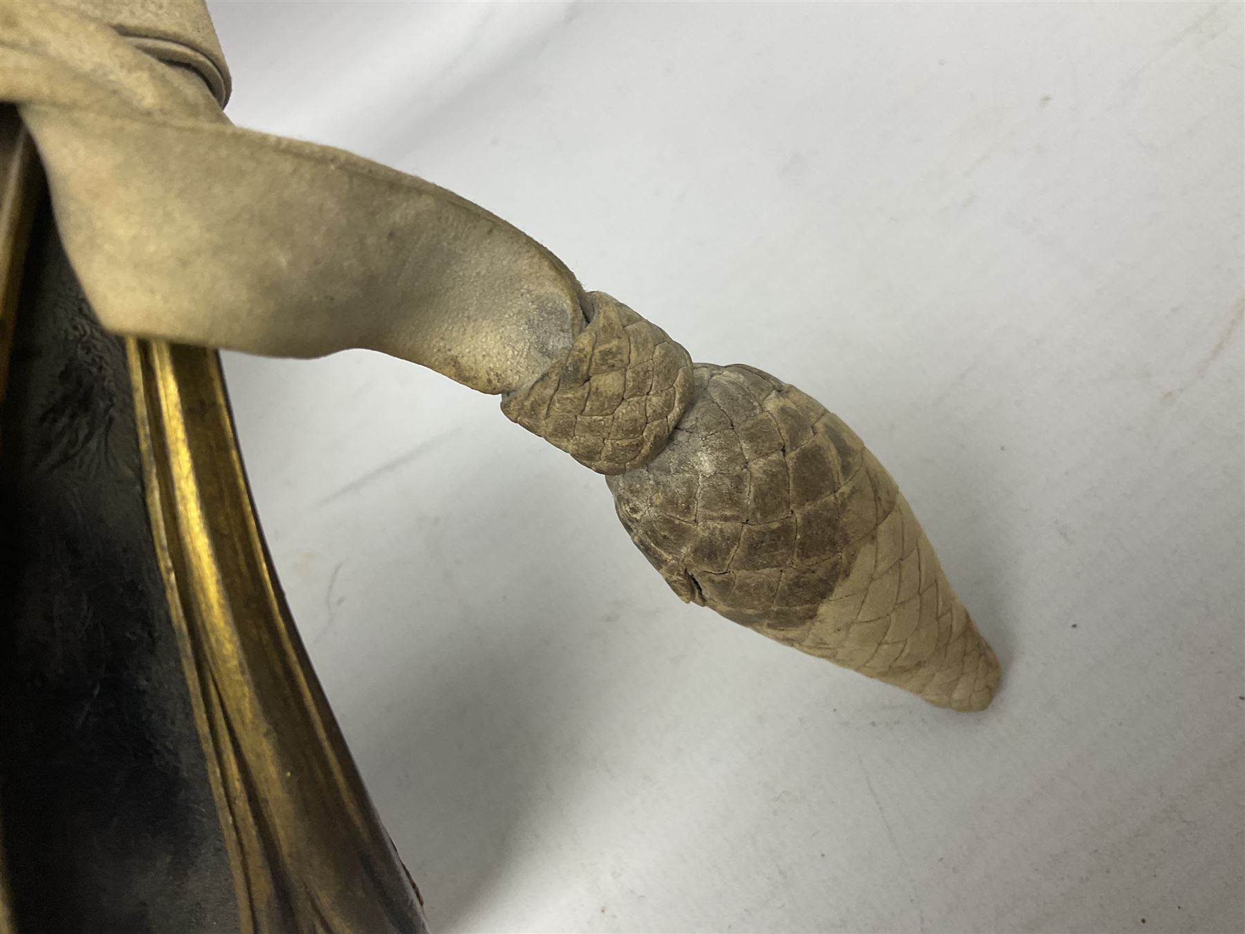 Victorian British Army officer's sword by Hobson & Sons Little Windmill Street London, the 82cm fullered steel blade etched with crowned Victoria cypher and 'HM 1st West York R.V.', lined gilded brass three-bar hilt incorporating Victoria cypher and wire-bound fish skin grip with plaited knot; in steel scabbard with two hanging rings L99cm overall