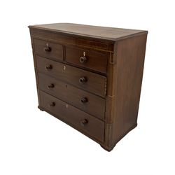 19th century mahogany chest, fitted with two short and three long drawers