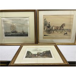  Charles Rosenberg (British 19th century) after William John Huggins (British 1781-1845): 'H C S Macqueen', colour engraving pub. 1834; Richard Gilson Reeve (British 1803-1889) after Francis Calcraft Turner (British 1795-1865): 'Artaxerxes' colour engraving pub. 1838;  Charles Rosenberg (British 19th century) after Jacques Laurent Agasse (Swiss 1767–1849): 'The Last Journey on the Road', colour engraving pub. 1833 max 40cm x 56cm (4)