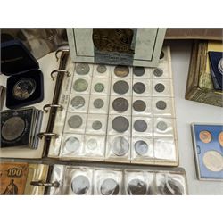 Great British and World coins, including 1996 brilliant uncirculated coin collection in card folder, 1998 proof coin set in blue display with certificate, commemorative crowns, 1953 unofficial year set in plastic holder, pre-decimal coinage, pre-Euro coinage etc, housed in various ring binder folders and loose